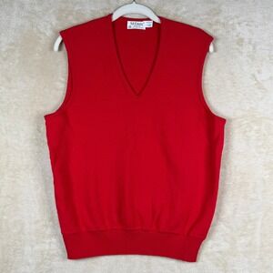 St Croix Knits Mens Red V Neck Sweater Vest 100% Zephyr Wool Size L Preppy